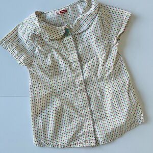 Kids Polka Dot Short Sleeve Blouse - Multicolor Dots with Collar